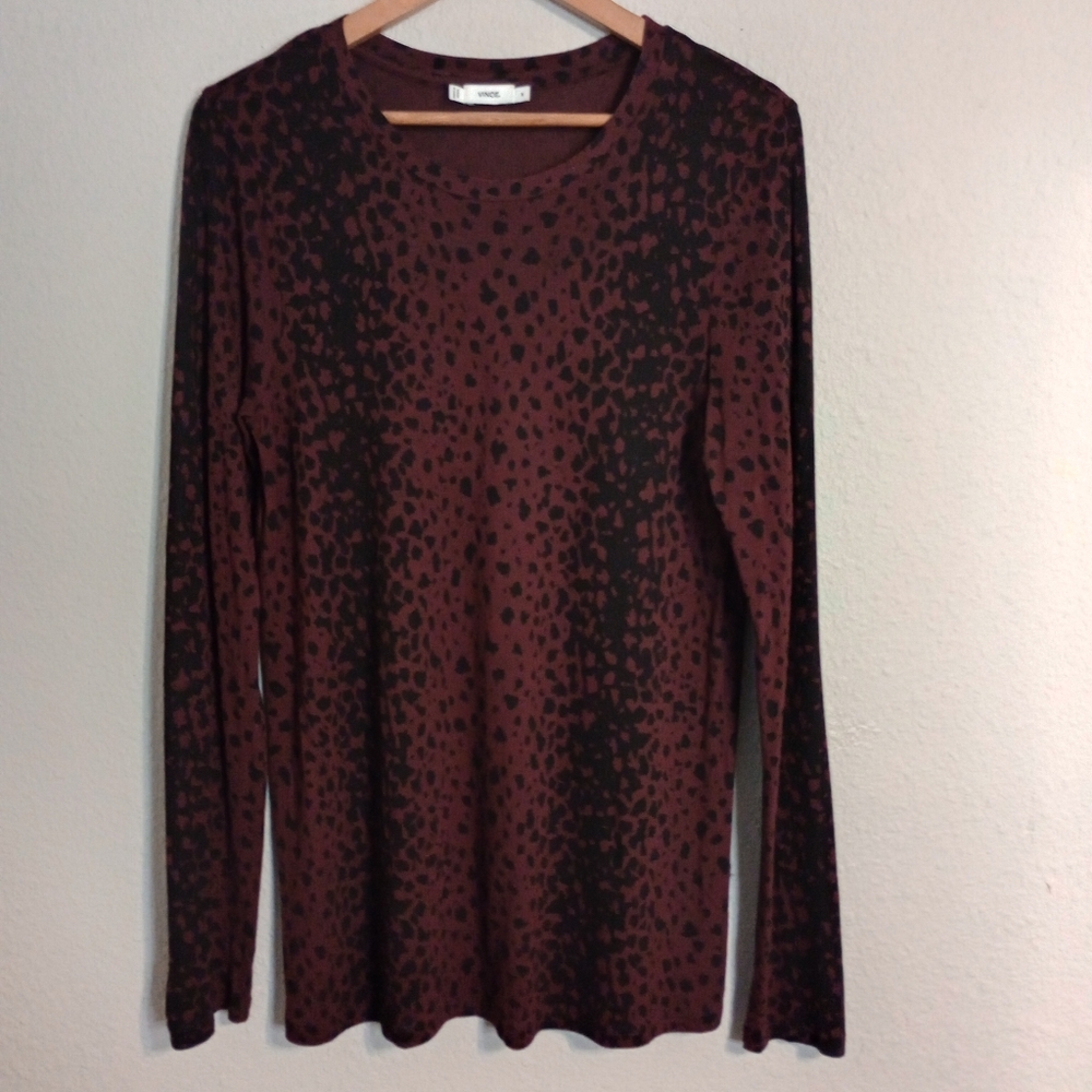 Vince Leopard Print Long Sleeve Tee